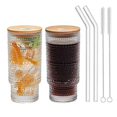 Imagem de SUROQUE Conjunto de copos vintage Hobnail para copos de vidro vintage (claro-longo)