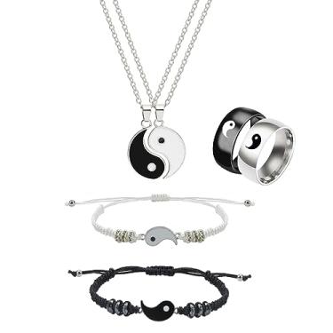 Imagem de Peutlhomy Conjunto de 6 peças de colar Yin Yang combinando para mulheres Yin e Yang Colares Pulseiras Yin Yang Tai Chi Anel para Amizade Namorado Namorada Bff Colar para 2, Cobre, outro