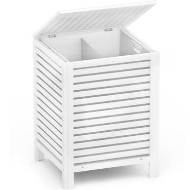Imagem de Cesto de roupa suja Homykic Bamboo 120L com tampa e bolsa de 2 seções