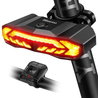 Imagem de WSDCAM Luz traseira inteligente para bicicleta com setas e luz de freio, buzina de alarme de bicicleta com controle remoto, liga/desliga automaticamente, recarregável, à prova d'água, alarme de buzina