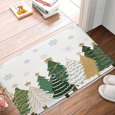 Imagem de JIRGIXA Tapete de banho para árvore de Natal, verde, dourado, branco, pinheiro, floco de neve, fofo, rústico, férias de inverno, 45 x 75 cm, estampa de microfibra, espuma viscoelástica para decoração