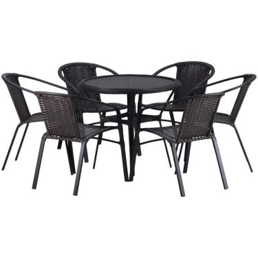 Imagem de Kit 6 Cadeiras Alumínio e Mesa Tampo Varanda Jardim Piscina Jardim Trama