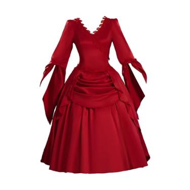 Imagem de MEOWCOS Vestido feminino gótico Crimson Bride Halloween vestido evasê vermelho vampiro noiva fofo, Vermelho, GG