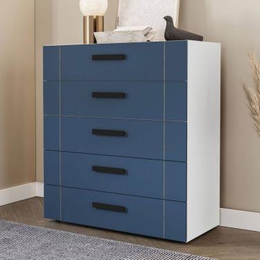 Imagem de Cômoda Lisboa 5 Gavetas Branco/Azul - Politorno
