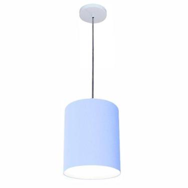 Imagem de Lustre Luminária Pendente Vivare Free Lux Pe-4103br Cúpula Em Tecido 15x20cm Azul-bebê Canopla Branca E Fio Cristal