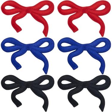 Imagem de BEIQIYA 6 peças de remendos de ferro de passar, mini aplique bordado de laço, bordado fofo para chapéu, roupas, sapatos, jeans, camisa, jaquetas, mochilas- preto, azul e vermelho