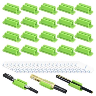 Imagem de Pacote com 20 porta-canetas de silicone, suporte adesivo para mesa, clipe de marcador para acessórios de mesa de escritório, sala de aula, suporte de lápis com 20 fitas adesivas duplas extra adesivas