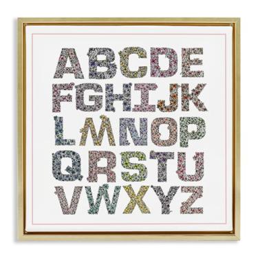 Imagem de Stupell Industries Arte de parede em tela flutuante com moldura dourada do alfabeto floral detalhado, design de Jennifer Stith, 45,7 x 45,7 cm