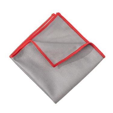 Imagem de Ruoming Pano de limpeza de espelho de vidro, 30 x 30 cm, pano de polimento sem marcação, cinza com borda colorida (vermelho)