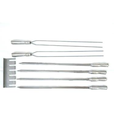 Imagem de Conjunto de espeto para churrasco em inox com porta espeto