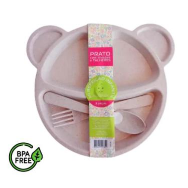 Imagem de Kit Alimentação Refeição Bebe Infantil Plástico 3 Peças - Wheat, Cinza