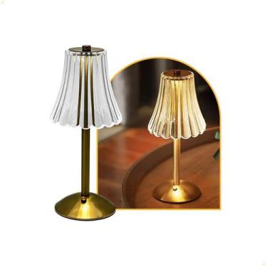 Imagem de Abajur Mesa Cabeceira Saia De Seda Led 3w 3 Cores Dimerizável Recarreg