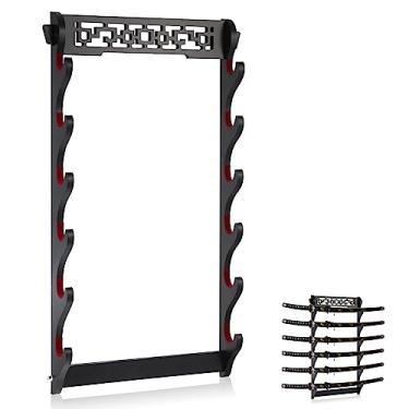 Imagem de Barydat Katana Suporte de espada para montagem na parede Katana Samurai Espada para Espada Japonesa Wakizashi Katana Samurai (6 níveis)