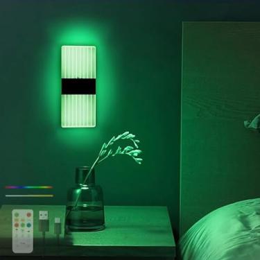 Imagem de Luminária de parede recarregável USB RGB com controle remoto, sem fio, alimentada por bateria, luminária de parede interna LED, luminária preta de cabeceira para quarto e corredor (1 pacote,
