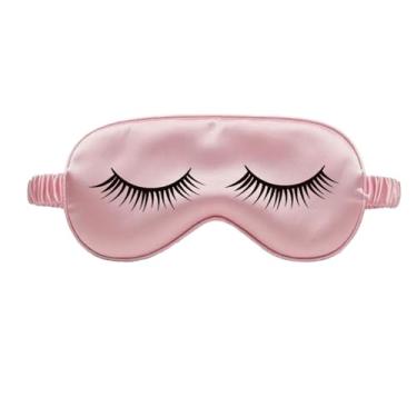 Imagem de NMM Global Mulberry Máscara de dormir de seda natural para crianças com alça elástica ajustável, máscara de dormir super fofa para os olhos para crianças, tamanho P, (rosa com cílios)