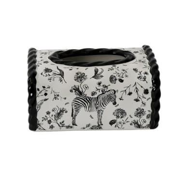 Imagem de Porta-lenços criativo para casa caixa de papel toalha sala de estar caixa de gaveta de cerâmica quadrada suporte de caixa de lenços (preto)