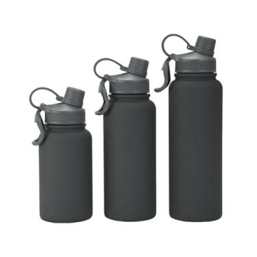 Imagem de Garrafa Térmica Premium Aço Inoxidável 304 (aço inoxidável 18/8) Grip Emborrachado Alça flexível Academia Trabalho Esporte (Cinza, 650ml)