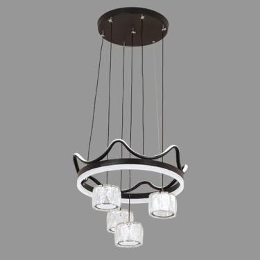 Imagem de Lustres de cristal de luxo, lustre moderno de LED para sala de jantar丨Luminária de teto pendente simples para sala de estar丨Luminárias de teto de metal preto e branco compatíveis com quarto,