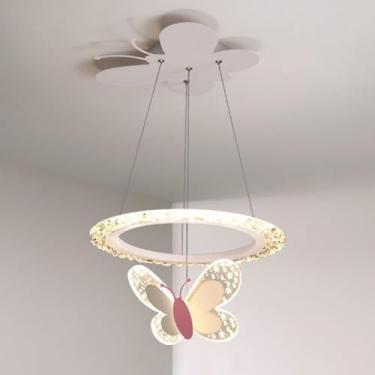 Imagem de Lustre de acrílico para meninas, luminária pendente com luz LED borboleta regulável, luz suspensa de acrílico para ilha de cozinha, sala de estar, quarto, cabeceira, sala de jantar, corredor