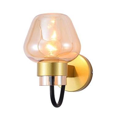 Imagem de Luminária de parede de vidro, arandela de metal dourada, luminária interna, luminária de parede geométrica moderna, luzes de cabeceira para quarto, sala de estar, corredor, espelho, escada,