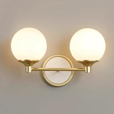 Imagem de Arandela moderna dourada, luminária de parede branca de cabeceira com cúpula de vidro branco leitoso, luminária de banheiro branca, luminária de penteadeira globo E27, arandelas de parede co