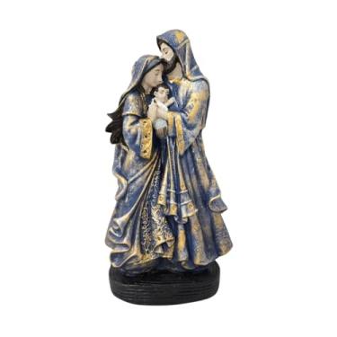 Imagem de Imagem Decorativa Sagrada Família feita de Gesso na Cor Azul com Detalhes Dourado - Enfeite Elegante de Sala