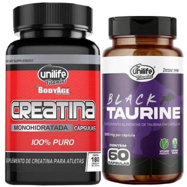 Imagem de Creatina 180 Caps e Taurina 60 Caps Suplemento Alimentar para Atletas-Unissex