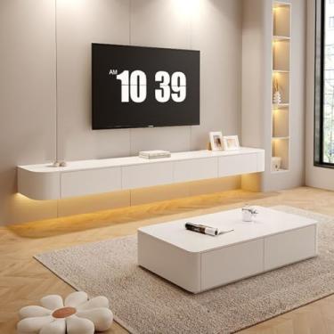 Imagem de Prateleiras montadas na parede de 120 a 240 cm, suporte flutuante para TV, branco, console de mídia de entretenimento, comumente usado como prateleira de parede em salas de estar e quartos, branco