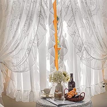 Imagem de Cortina blackout de renda blackout para quarto de meninas - Cortinas bordadas de renda de camada dupla - Decoração de casa e divisória - Cortina de tule semi blackout para janela, 1 painel de 200 x