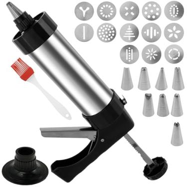 Imagem de Conjunto de máquina de fazer biscoitos de aço inoxidável à prova de ferrugem conjunto de prensa de biscoito com alça ergonômica para biscoito de bolo (prata)