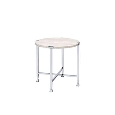 Imagem de Mesa de sofá, mesa de café, mesa de centro, decoração de sofá, estante, móveis para sala de estar (carvalho e preto) (carvalho branco e mesa de canto cromada)