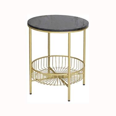 Imagem de Mesa de cabeceira minimalista de mármore pequena mesa de centro de ferro forjado mesa de cabeceira sofá mesa lateral