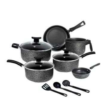 Imagem de Jogo de Panela Antiaderente, Caçarola com Tampa de Vidro, Revestimento Reforçado, Para Todos os Fogões(Cerâmica Black)