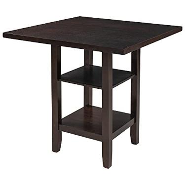 Imagem de Mesa de jantar quadrada de madeira com prateleiras de armazenamento de 2 camadas para fazenda, restaurante, casa, cozinha, sala de jantar (expresso) (expresso)
