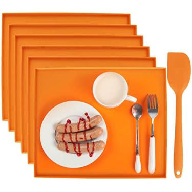 Imagem de 6 peças de tapetes desidratadores de silicone com borda para frutas, couro, líquido, frutas, carne, vegetais, ervas, bandejas desidratadoras antiaderentes com raspador de silicone (laranja-6 peças)