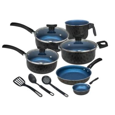 Imagem de Jogo de Panela Antiaderente, Caçarola com Tampa de Vidro, Revestimento Reforçado, Para Todos os Fogões(Safira Black)