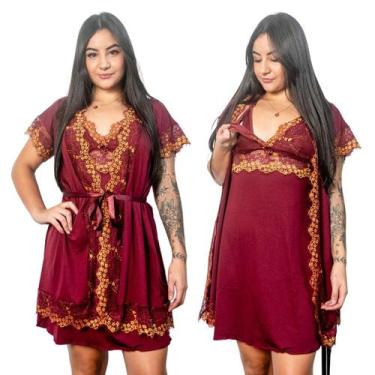 Imagem de Conjunto Robe e Camisola Amamentação Gestante Bicolor Pós Parto Luxuos