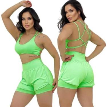Imagem de Short duplo fitness academia feminino caminhada na cor verde no tamanh