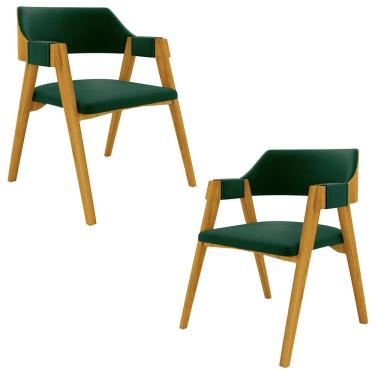 Imagem de Kit 2 Cadeiras Sala de Jantar e Jogos Carteados Madeira Maciça Poker Veludo Verde/Mel G42 - Gran Belo