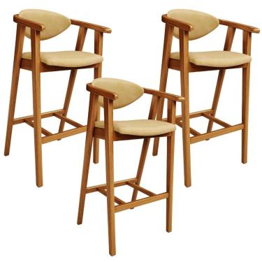 Imagem de Kit 3 Banquetas Alta Para Cozinha Bancada Bar Sala de Jantar Fixa Cecília L02 Couríssimo Casco Fendi - Lyam Decor