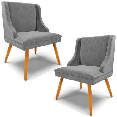 Imagem de Kit 2 Poltronas Decorativas Pés Palito de Madeira Firenze Linho Grafite/Natural - Gran Belo