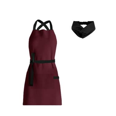 Imagem de Avental Vinho e Faixa de Cabelo Preto Chef Cozinha Bistro