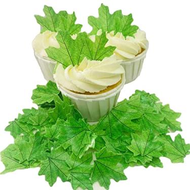 Imagem de crystalyhj 74 peças de folhas verdes comestíveis topos de cupcake flores papel de arroz folha de bordo topo de bolo papel de arroz papel wafer chá de bebê bolo de casamento feliz aniversário decoração