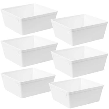 Imagem de Jogo 6 Travessas Saladeiras Retangular Servir 1,4L Plástico Branco Coza Uno Restaurante Lanchonete