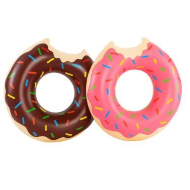 Imagem de Kit 2 Boia Donuts Cintura Mordido Rosquinha Rosa Chocolate Piscina Praia Grande 60 cm Presente Crianças Diversão Decoração Resistente Foto Instagram Flutuação