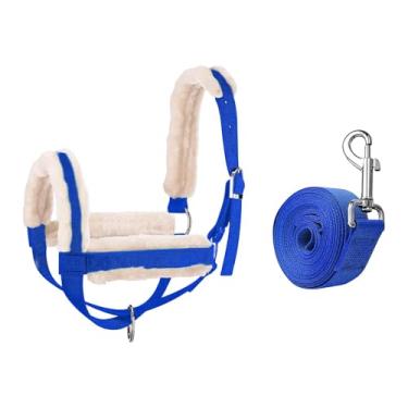 Imagem de KiBcsLic Cabresto de vaca com corda de guia, acessórios profissionais essenciais para celeiro, freio de touro ajustável para potro, touro, animal, cavalo, Blue M