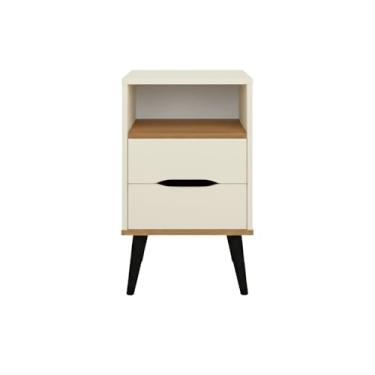 Imagem de Mesa de Cabeceira Old 2 Gavetas Quarto Cama Pés Palito Nicho Espaçoso 1 Unidade (OFF WHITE/CEDRO)
