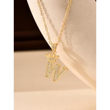 Imagem de 1 colar de coroa de diamante banhado a prata com letra A-Z para mulheres, joia fina, presente para mamãe, 40+6cm, Cobre, Sem Pedra Preciosa