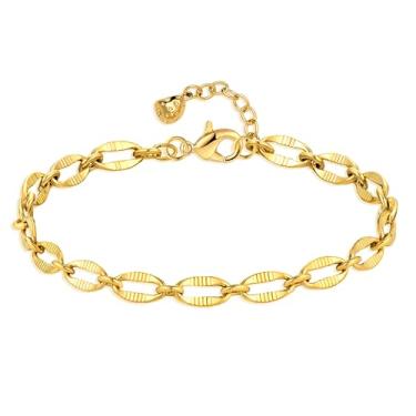 Imagem de Tornozeleira dourada feminina listrada horizontal com corrente de lábio grande 4,1 mm