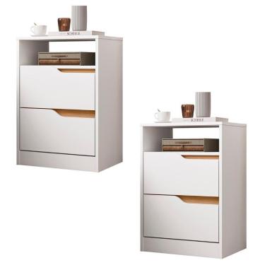 Imagem de Mesa De Cabeceira Com Gavetas Kit 2 Sole Flex Branco/freijó - Albatroz